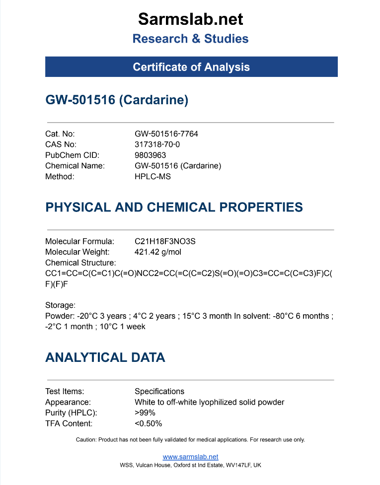 Cardarine (GW-501516) – Fat Loss, Endurance & Performance Research