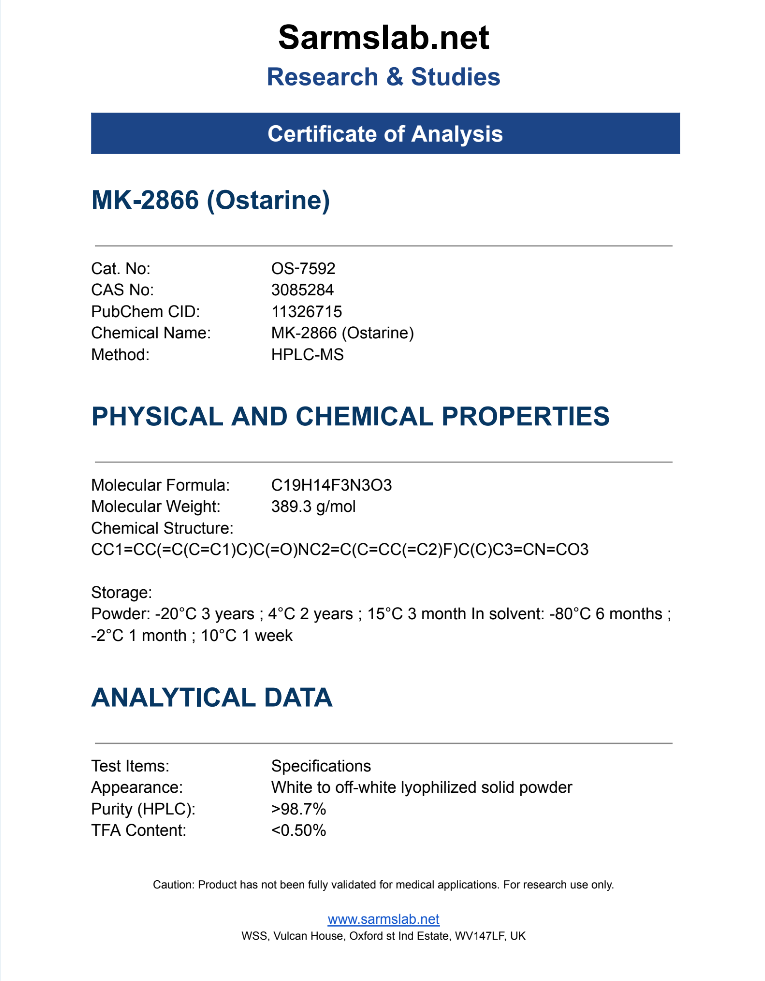 Ostarine (MK-2866) – Premium Lean Muscle, Strength & Fat Loss Research